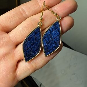 Elegant Blue and Gold Leaf Earrings